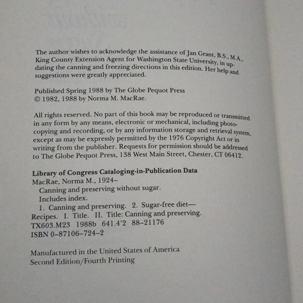 Canning And Preserving Without Sugar-Norma M MacRae, R.D.-2nd Edition-1988-SC